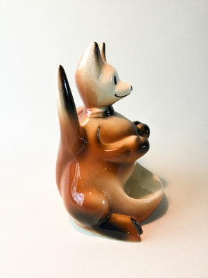 ◭☽＿Boxing Kangaroo Ceramic Dresser Caddy 1956 / Brown#1